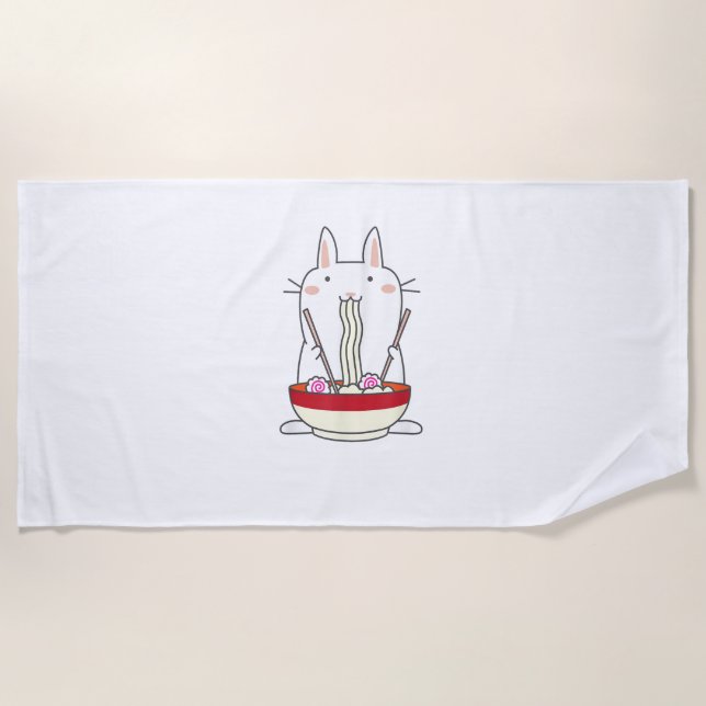 Toalla De Playa Ramen Bunny Japoneses Noodles Kawaii Rabbit Tee Gi (Anverso)