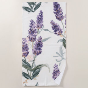 Toalla De Playa Ramilletes de lavanda Botánico acuarela Floral púr