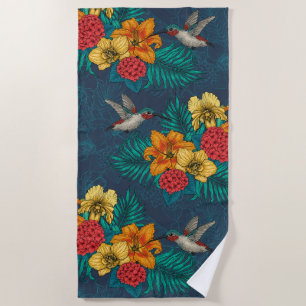Toalla De Playa Ramos tropicales y colibríes