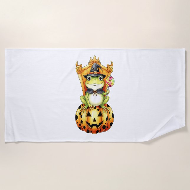 Toalla De Playa Rana Cuta de Halloween en calabaza (Anverso)