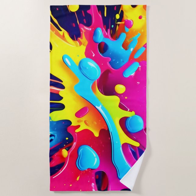 Toalla De Playa Rasgos de pintura fluorescente dinámica (Anverso)