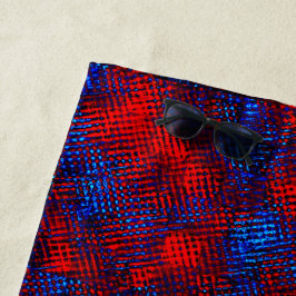 Toalla De Playa Rasgos rojos y azules cruzados en cuadrados o cubo