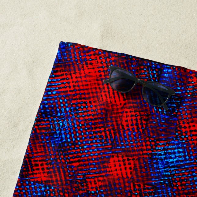 Toalla De Playa Rasgos rojos y azules cruzados en cuadrados o cubo (In situ)