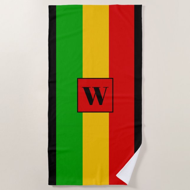 Toalla De Playa Rasta Flag Coloured Striped Monogram Reggae (Anverso)