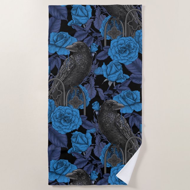 Toalla De Playa Ravens y rosas azules (Anverso)