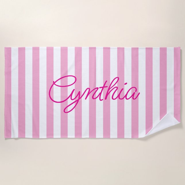 Toalla De Playa Raya Rosa Clara Moderna Personalizada (Anverso)