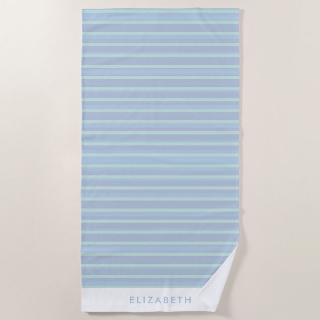 Toalla de playa rayada azul y verde personalizada (Anverso)