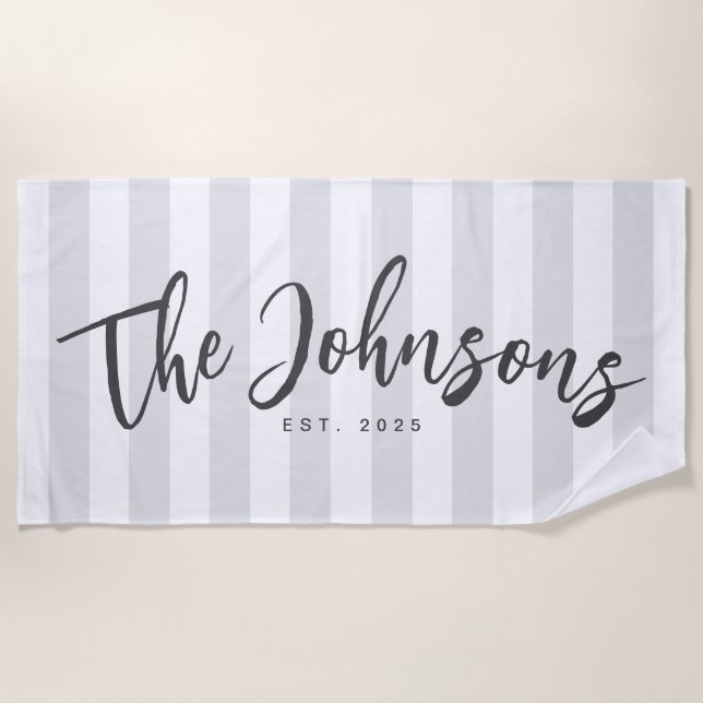 Toalla de playa rayada gris, regalo recién hecho (Anverso)