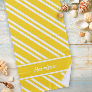 Toalla De Playa Rayas amarillas y blancas personalizadas Sunshine