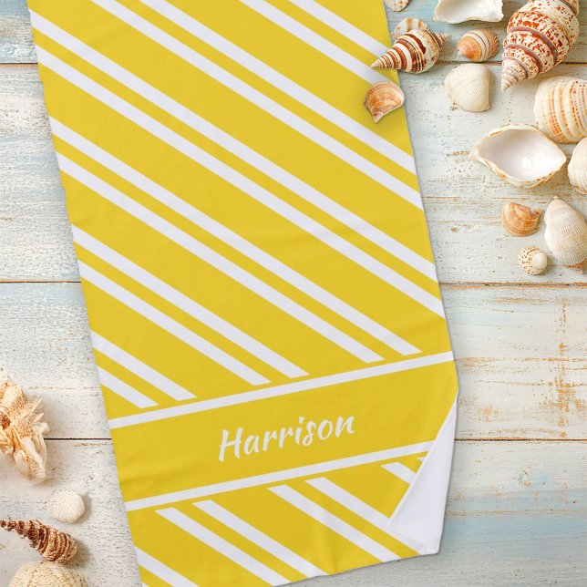 Toalla De Playa Rayas amarillas y blancas personalizadas Sunshine (Subido por el creador)