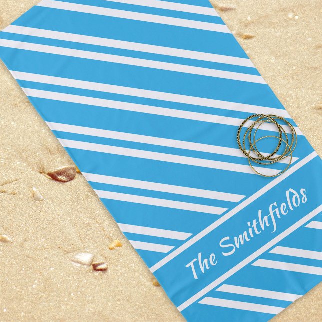Toalla De Playa Rayas azul y blanco turquesa personalizadas (Subido por el creador)