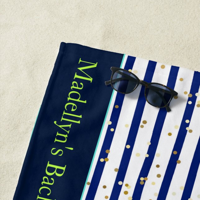 Toalla De Playa Rayas azules blancas Boda Monograma moderno (In situ)