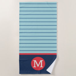 Toalla De Playa Rayas Azules  Monograma Rojo Blanco Masculino
