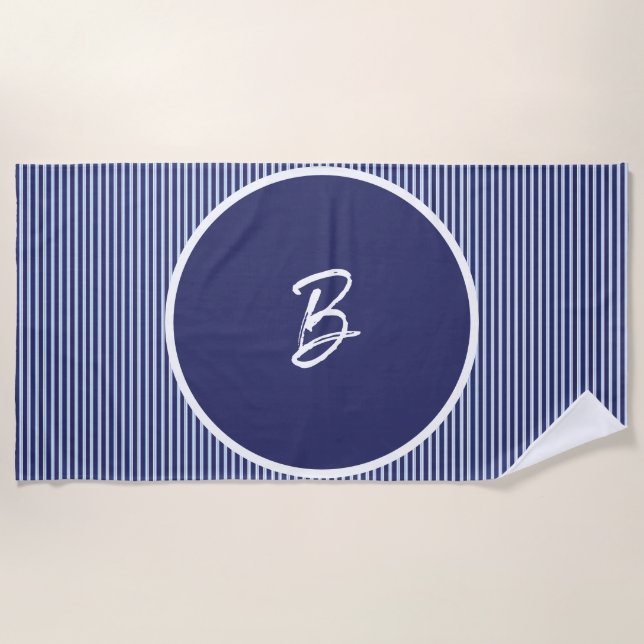 Toalla De Playa Rayas azules personalizadas (Anverso)