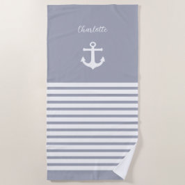 Toalla De Playa Rayas blancas azul turbulentas Nautical Personaliz