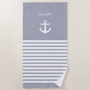 Toalla De Playa Rayas blancas azul turbulentas Nautical Personaliz