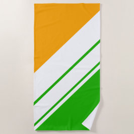 Toalla De Playa Rayas Blancas Diagonales de Carreras Naranja Verde