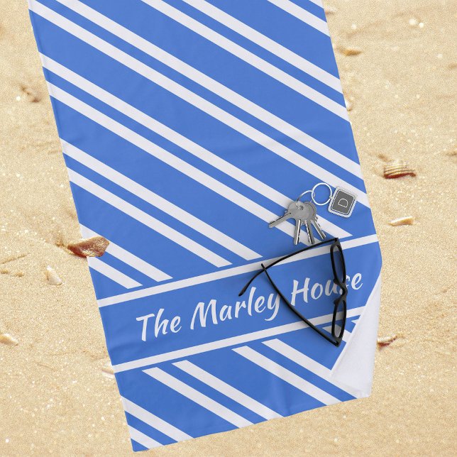 Toalla De Playa Rayas blancas y azules francesas personalizadas (Subido por el creador)