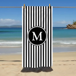 Toalla De Playa Rayas Blancas y Negras Monogramadas