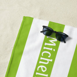 Toalla De Playa Rayas de Cabaña Blancas Verde Lima Personalizadas