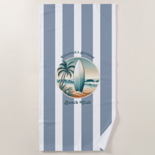 Toalla De Playa Rayas de Cabaña Personalizadas de Retro Beach Club