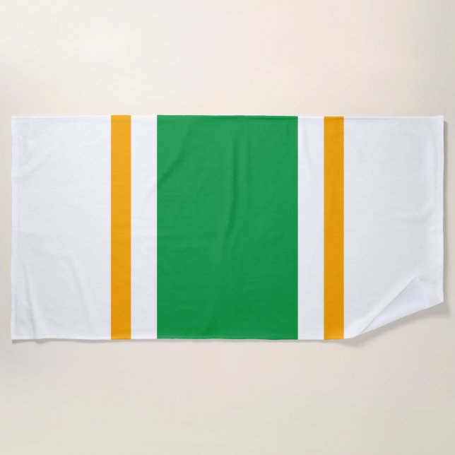 Toalla De Playa Rayas de Carreras blanca amarilla verde brillante  (Anverso)