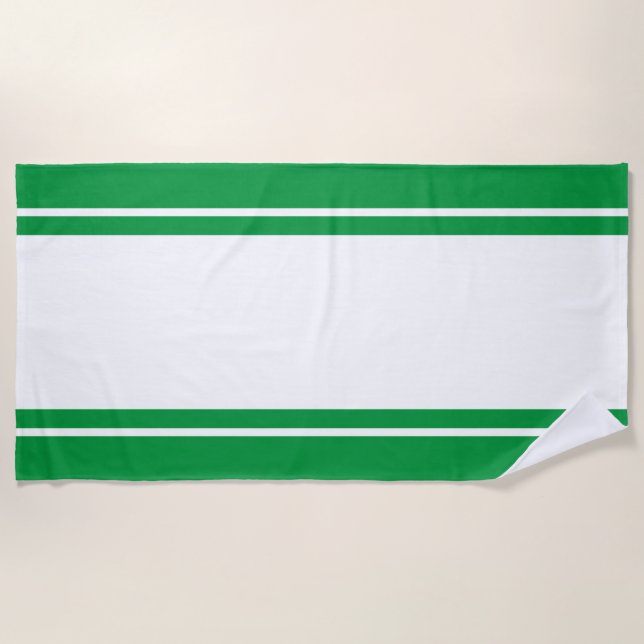 Toalla De Playa Rayas de Carreras blanca verde brillante en los añ (Anverso)