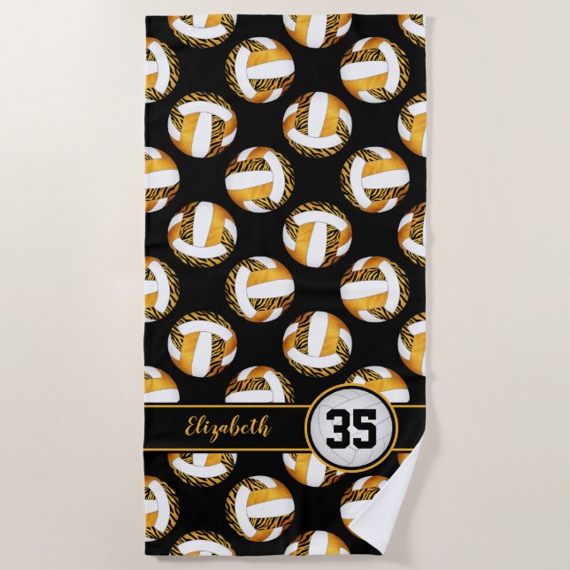 Toalla De Playa rayas de cebra naranja chicas deportivos voleibol (Anverso)