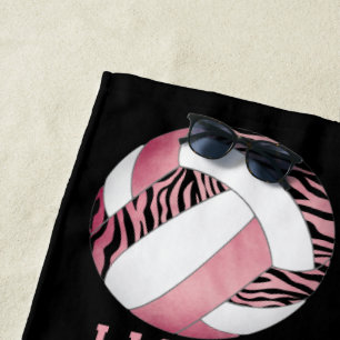 Toalla De Playa rayas de cebra rosa giratorio personalizado voleib