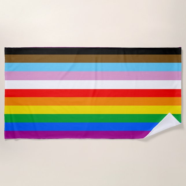 Toalla De Playa Rayas de la Bandera de Progreso LGBTQ+ (Anverso)