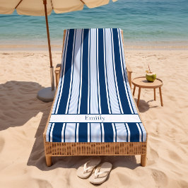 Toalla De Playa Rayas de Silla de Cubierta en Azul Celeste y Marin
