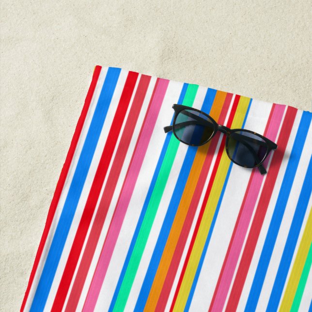 Toalla De Playa Rayas de verano rojo azul amarillo (In situ)