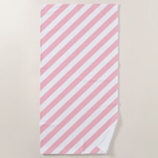 Toalla De Playa Rayas diagonales de gran tamaño rosadas y blancas