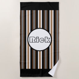 Toalla De Playa Rayas grises, marrones y negras con nombre