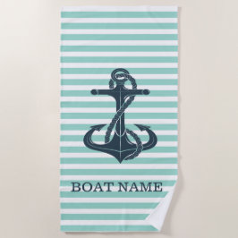 Toalla De Playa Rayas Náuticas, Anchor, Verde Mint