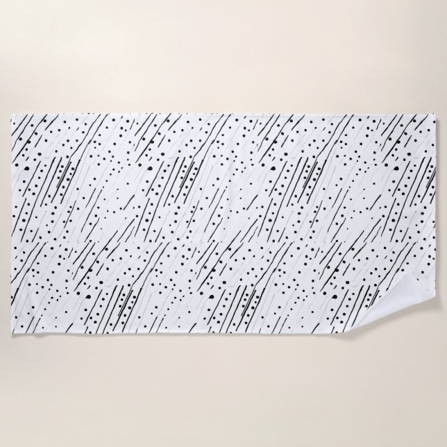 Toalla De Playa Rayas o puntos de polka negro, blanco, gris (Anverso)