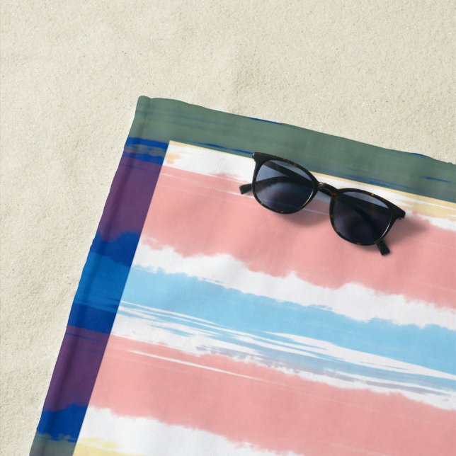 Toalla De Playa Rayas pastel rosa azul amarillo (In situ)