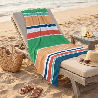 Toalla De Playa Rayas personalizadas de color azul teal oscuro, ve