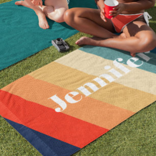 Toalla De Playa Rayas retro de los 70 nombre personalizado