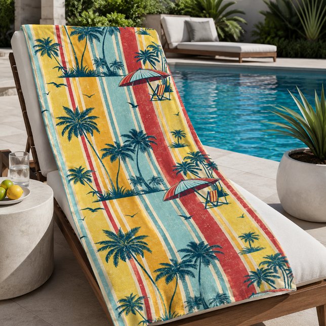 Toalla De Playa Rayas Retro Palmeras Tropicales (Subido por el creador)