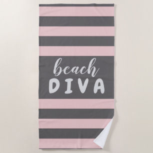 Toalla De Playa Rayas rojas en colores pastel con la DIVA de
