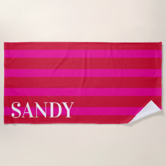 Toalla De Playa Rayas rosa fucsia personalizadas