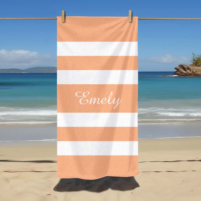 Toalla De Playa Rayas Rosa Melocotón Elegantes  (Stylish Peach Pink Stripes Beach Towel)