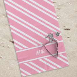 Toalla De Playa Rayas rosas y blancas personalizadas de Bonito