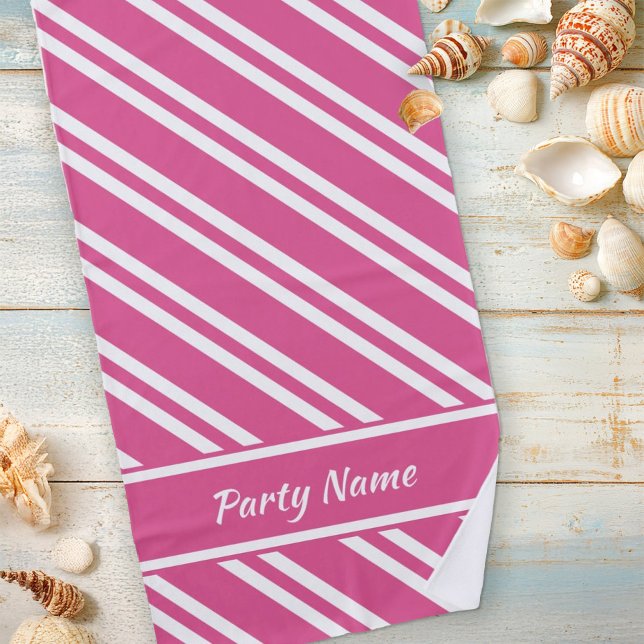 Toalla De Playa Rayas rosas y blancas personalizadas de Fuchsia (Subido por el creador)