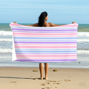 Toalla De Playa Rayas Veraniegas Suaves de Rosa, Azul y Morado