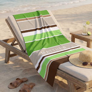 Toalla De Playa Rayas Verde Lima Personalizado Marrón Oscuro Beige