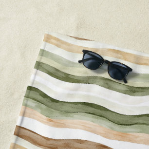 Toalla De Playa Rayas Verdes Crema Marrón