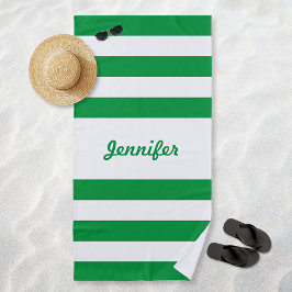 Toalla De Playa Rayas Verdes y Blancas Chic Personalizadas