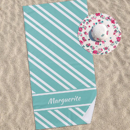 Toalla De Playa Rayas verdes y blancas personalizadas de Aqua